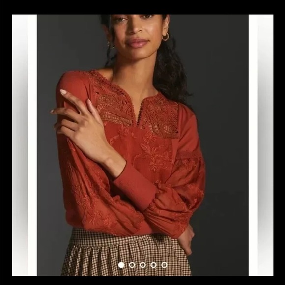 Anthropologie Tiny Blouse Noah Lace Embroidered Cedar - Picture 2 of 10